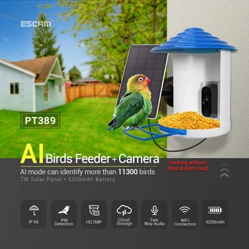 ESCAM PT389 2MP 1080P Кормление птиц Солнечной Энергией IP-Камера с низким Энергопотреблением AI Наружные Часы Кормушка Для Птиц Монитор длительного ожидания