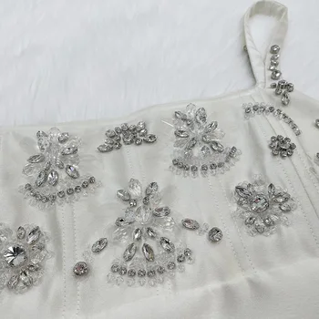 Белая сказочная юбка с бисером на талии и бретельками в западном стиле, облегающее платье с бриллиантами