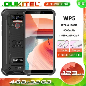 OUKITEL WP5 8000 мАч аккумулятор 4 ГБ 32 ГБ IP68 Водонепроницаемый Прочный Смартфон MT6761 Четырехъядерный Android 9,0 8000 мАч Мобильный телефон