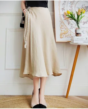 Женская цельная юбка-полукомбинезон с запахом, однотонная юбка трапециевидной формы средней длины с высокой талией, Весна-Осень 2023, Новинка