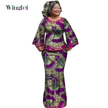 Африканская одежда для Женщин, топ и юбка с длинными рукавами и принтом Анкары, Комплект из 2 предметов, Африканская повязка на голову, Женская одежда в стиле Дашики, WY2372