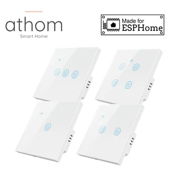 ATHOM Предварительно прошитый ESPHome Без нейтрали и с нейтральным двойным режимом EU WiFi switch Сенсорная клавиша 1/2/3/4 gang Работает с Home Assistant