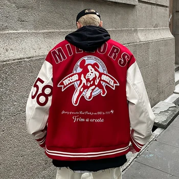 Куртки с вышивкой американского ретро-алфавита, пальто, мужская бейсбольная форма Y2K, уличный тренд в стиле хип-хоп, пара повседневных свободных курток, топы