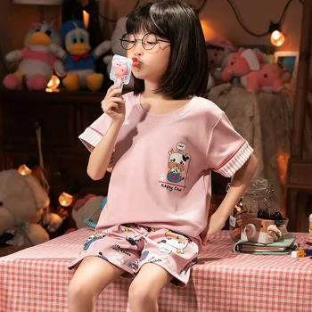 SUO & CHAO 2023 новая детская пижама корейская версия хлопчатобумажных шорт с короткими рукавами для девочек lovely home sui