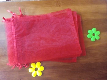 500шт Подарочный пакет из чистой красной Органзы 10 * 15 см, упаковка для ювелирных изделий, сумки для показа, мешочек на шнурке для браслета/ожерелья, Мини-сумка для пряжи