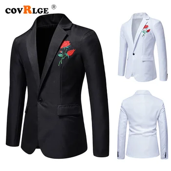 Covrlge Мужской повседневный костюм, пиджак на одной пуговице, деловой блейзер в елочку, однотонный блейзер с вышивкой розы, костюм, приталенное пальто, мужской MWX047