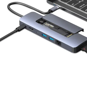 Серый Концентратор 9 в 1 Type C, док-станция расширения M.2, Двухпротоколный мобильный жесткий диск, Usb-c Концентратор, HDMI Конвертер, Адаптер Usb C для ноутбука