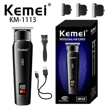 Профессиональная беспроводная портативная мужская машинка для стрижки волос Kemei KM-1113, перезаряжаемый триммер для волос с низким уровнем шума, USB
