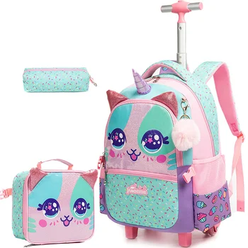 Новый рюкзак на колесиках с единорогом для девочек, детский рюкзак на колесиках, рюкзак на роликах с колесиками, набор для ручной клади студентов