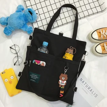 Простая женская упаковка, холщовая сумка с милым медведем, сумки, Японская литературная сумка на плечо, Повседневная сумка для покупок, сумка для девочек