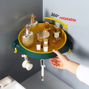 Вращающийся на 360 ° Органайзер для ванной комнаты, Настенный угловой стеллаж для хранения на кухне, Держатель для шампуня для душа, Аксессуары для ванной комнаты