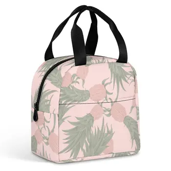 Пользовательский шаблон, сумки для обеда для женщин ананас розовый цветок печати портативный обед сумка для пикника коробка путешествия шведский работы школы