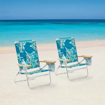 2 комплекта опор, деревянный подлокотник, откидывающийся пляжный стул комфортной высоты, зеленая пальма