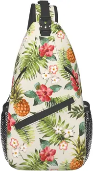 Сумка-слинг с тропическим ананасом, рюкзак через плечо, Гавайские ананасы, Бесшовный узор, Нагрудная сумка с тропическими пальмовыми листьями и цветами